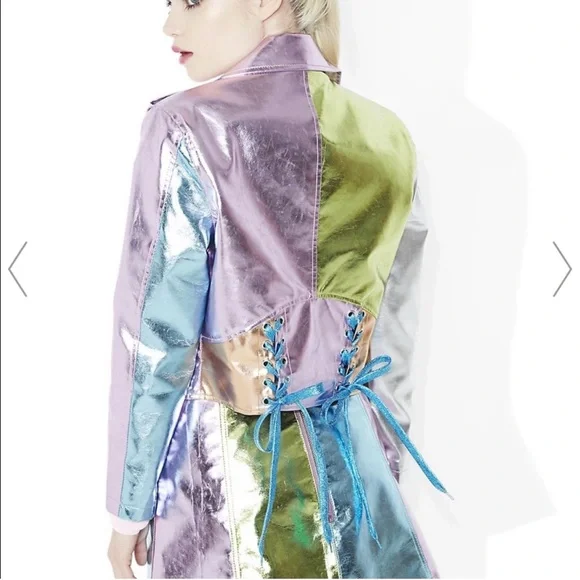 Dolls Kill Sugar Thrillz metallic moto jacket size small NWT - Picture 4 of 8